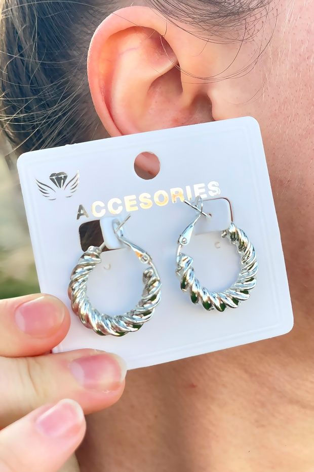 Silver Color Twisted Hoop Earrings