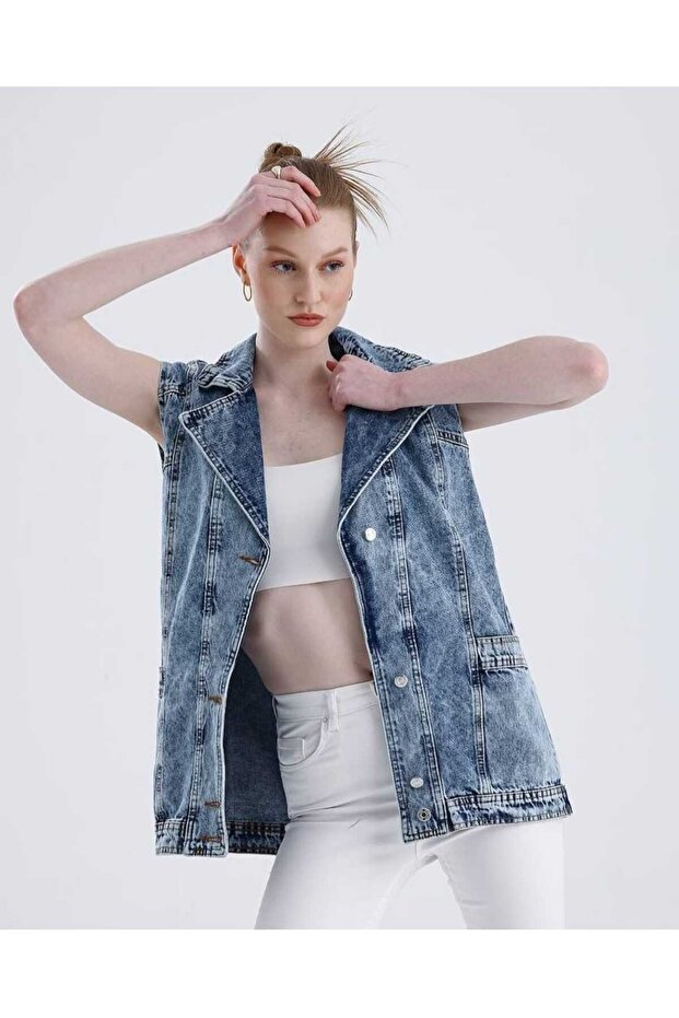 Oversize Boyfriends Basic Jeans Kadın Yelek - 3