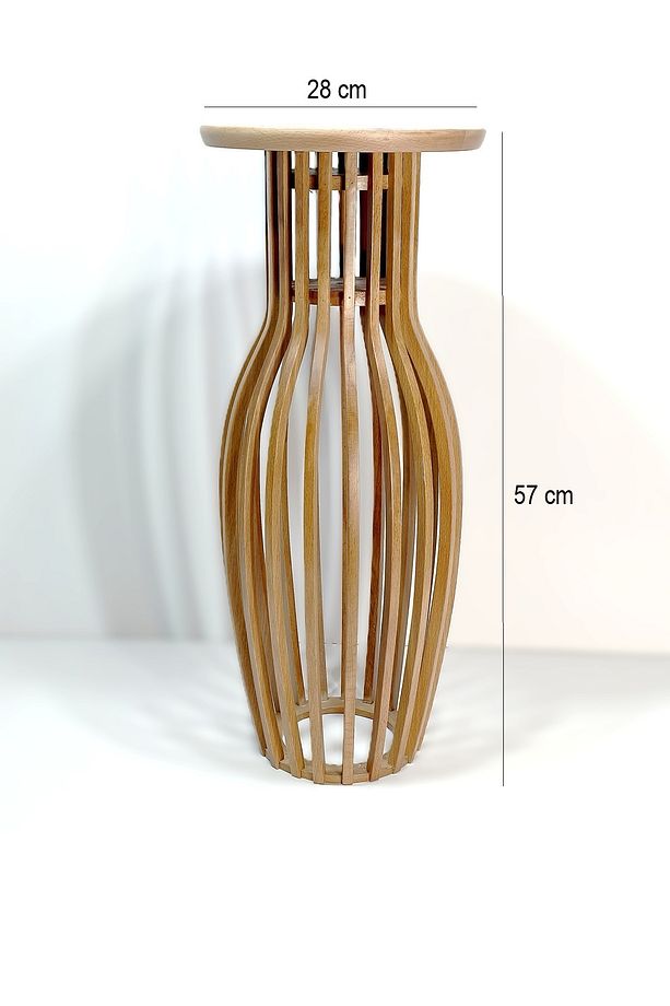 Palermo Yuvarlak Modern Klasik Rustik Retro Vintage Naturel Dekoratif Ahşap Çıtalı Yan Mantar Sehpa - 2