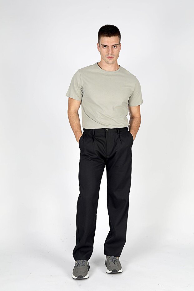 Joanka normal waist normal cut straight leg black men's trousers