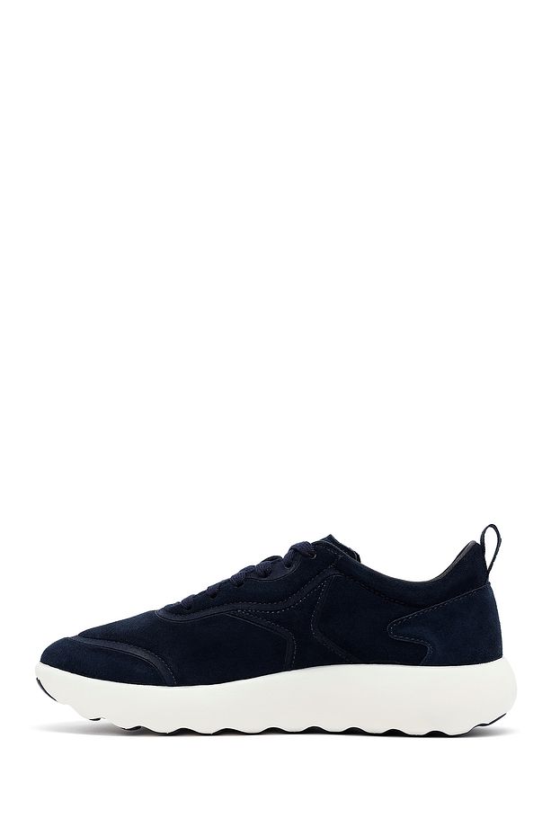 Erkek Lacivert Kalın Tabanlı Bağcıklı Süet Deri Sneaker U46LFA00022C4064 - 2
