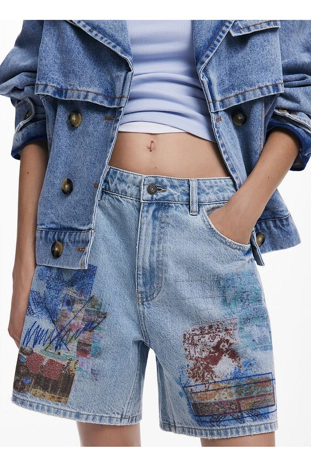 Desigual Yüksek Bel Normal Mavi Kadın Denim Şort 25SWDD24 - 4