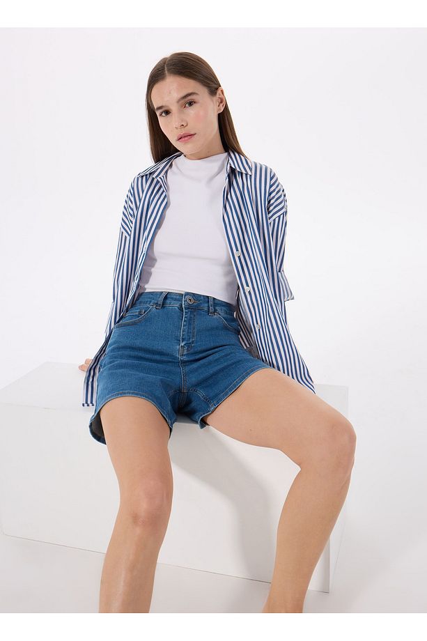 Limon Normal Bel Relaxed Lacivert Kadın Denim Şort L5SL-SRT9047 - 2