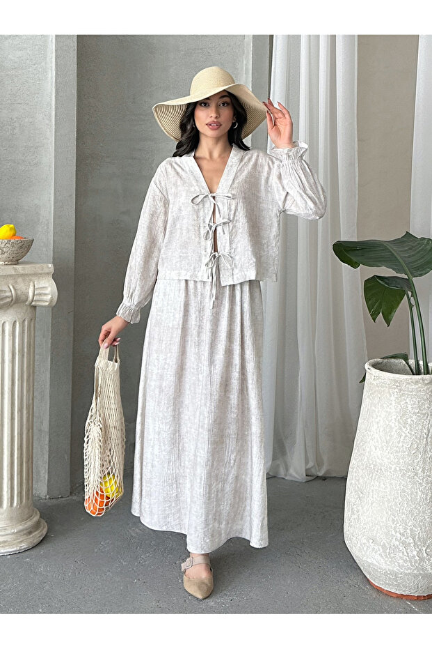 Women's Lace-Up Blouse - Skirt Set