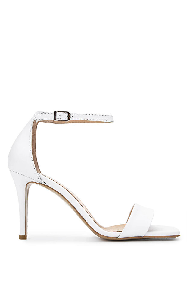 Women's Genuine Leather White Heeled Shoes
