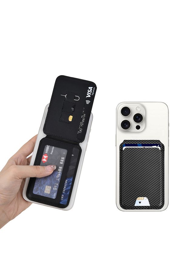 Standlı Magnetik Kartlık Wiwu MW-003 Mag Wallet Siyah Karbon Tasarım - 3
