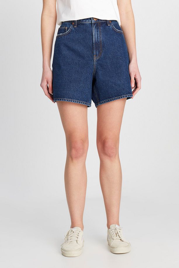 %100 Pamuk Regular Fit Normal Kesim Koyu Mavi Denim Şort - 3