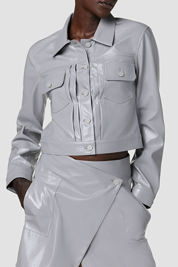 -LEATHER JACKET - - GREY, M - 3