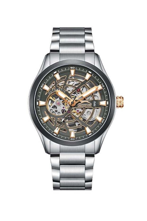 SL.9.2411.1.04 Men Automatic Display Watch & Metal Strap Silver
