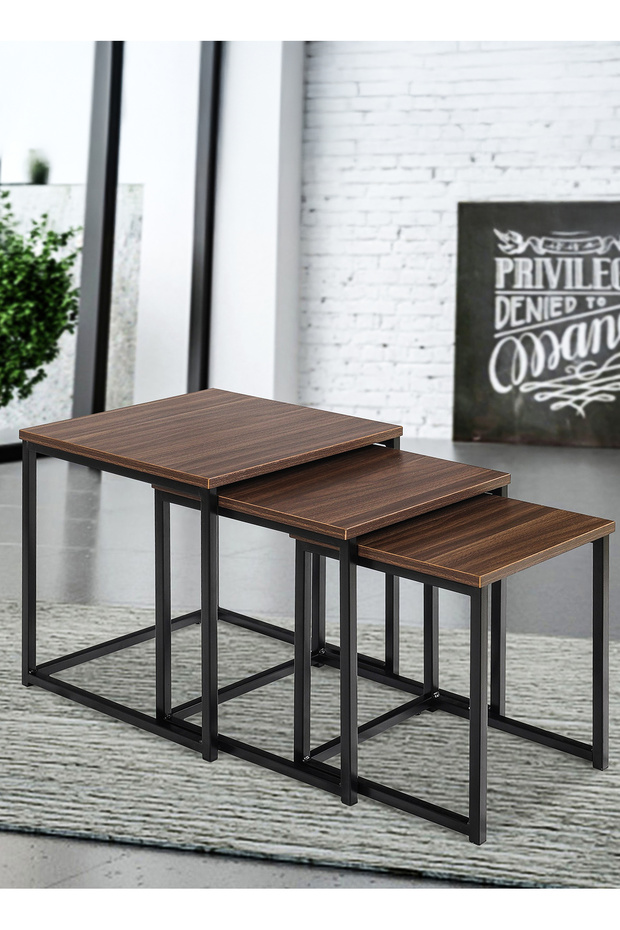 3 Pcs Square Nesting Coffee Tables Set Stackable Side Tea Accent Tables End Table Bedside Home Desk - 6