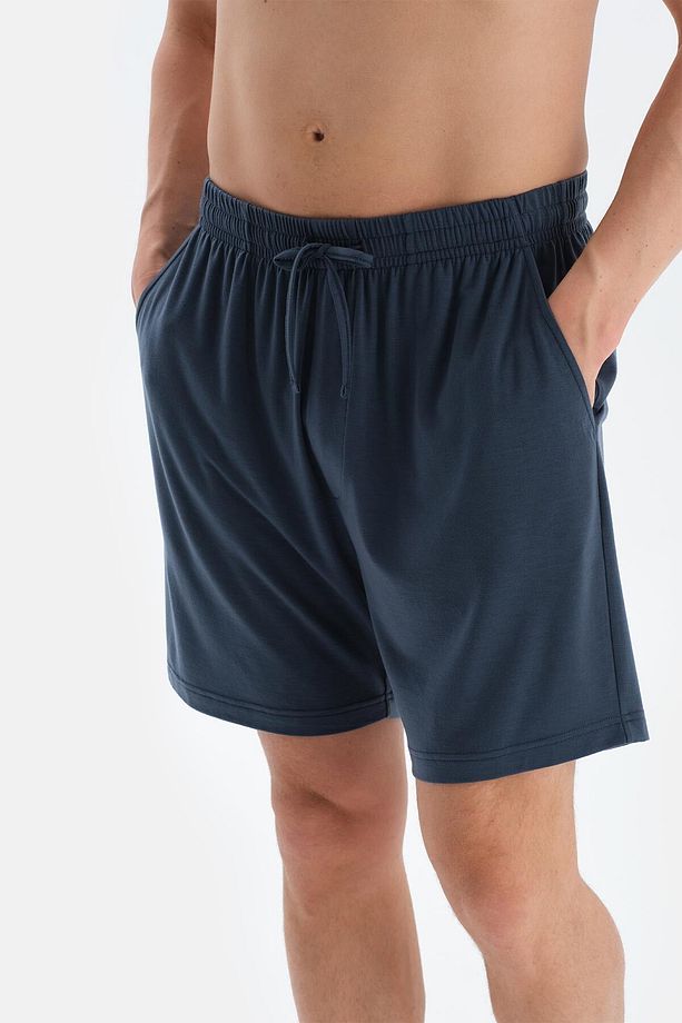 Mavi Pat Ve Fleto Cep Detaylı Tişört Şort Pijama Takımı - 6