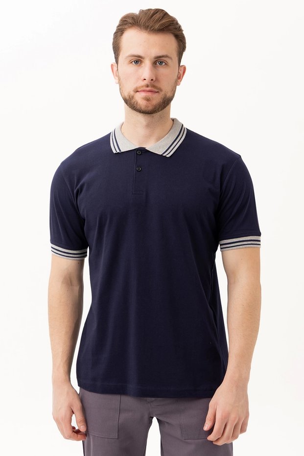 Hornet Polo T-Shirt - Navy Blue Men's Polo T-Shirt with Stripe Collar and Sleeve Detail Stylish Design