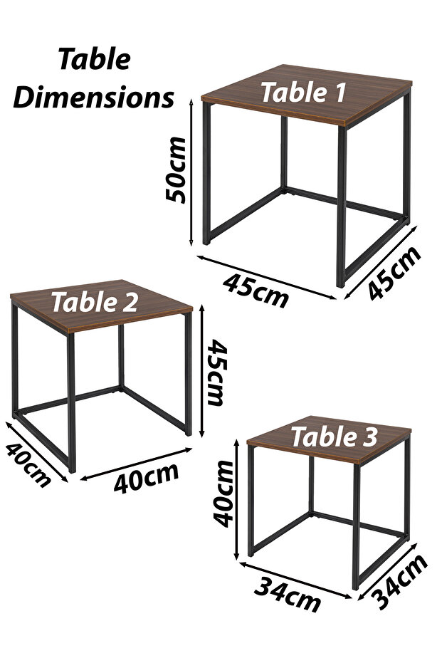 3 Pcs Square Nesting Coffee Tables Set Stackable Side Tea Accent Tables End Table Bedside Home Desk - 7