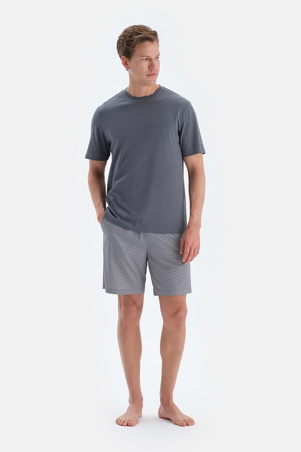 Indigo Baskı Ve Dikiş Detaylı Tişört Şort Pijama Takımı - 4