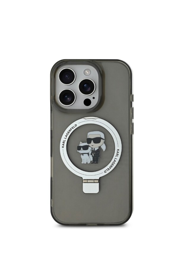 KARL LAGERFELD Practical and Stylish Case for iPhone 16 Pro Max - Dark Clear with Stand and Wireless Charging Support - 1