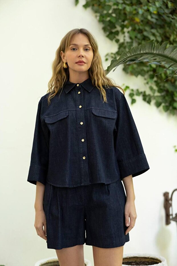 DENİM GÖMLEK ŞORT TAKIM - 3