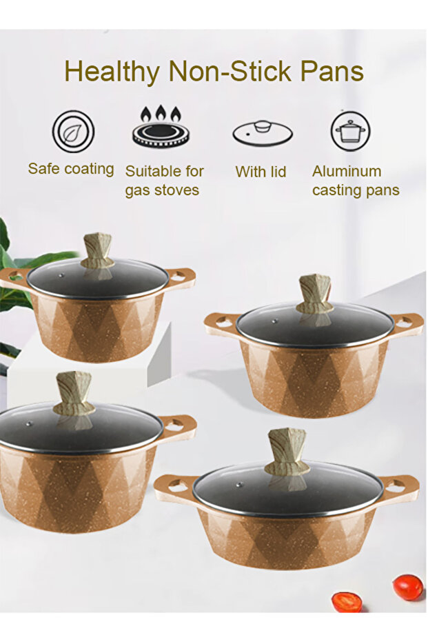 10-PCS Granite Non-stick Cookware Set,Scald-proof Handle,Suitable for multiple people(Brown) - 4
