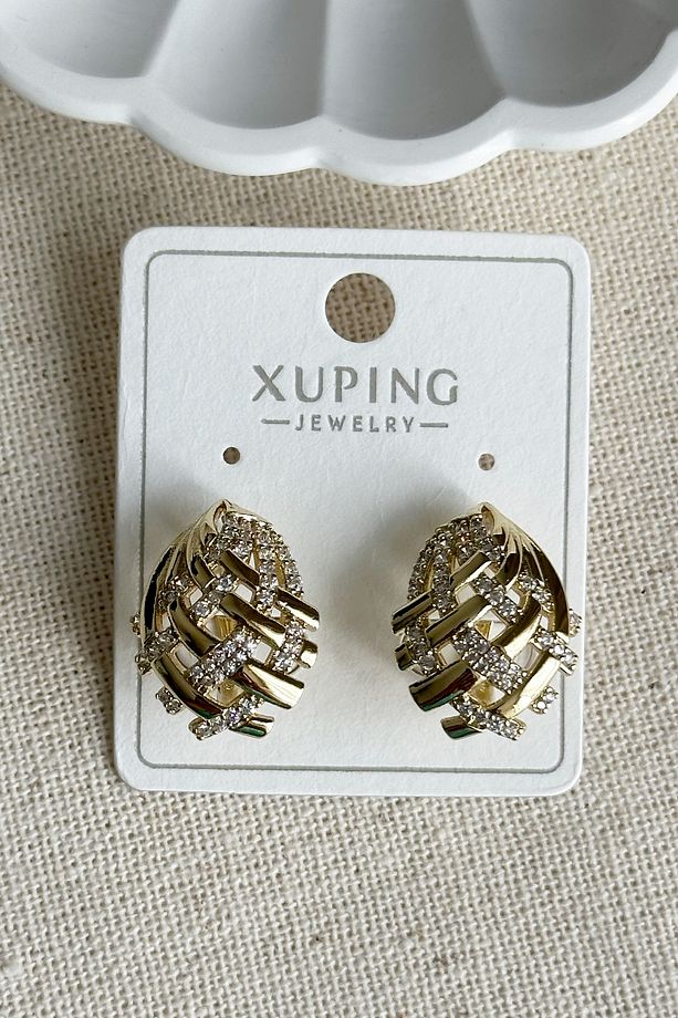 Xuping 14K Taşlı Oval Örgü Kadın Küpe – Kararmaz | Kadın Takı Xuping Küpe - 3