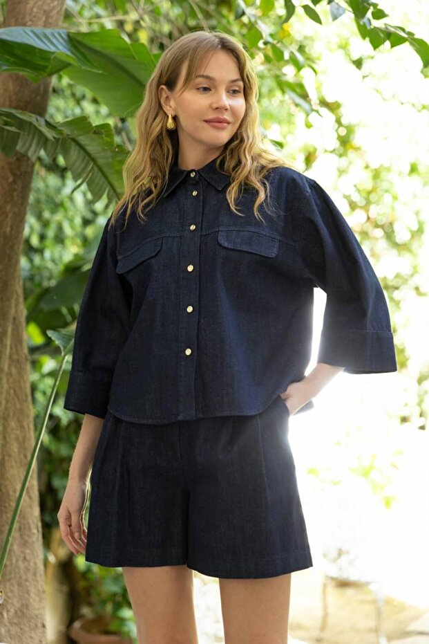 DENİM GÖMLEK ŞORT TAKIM - 4