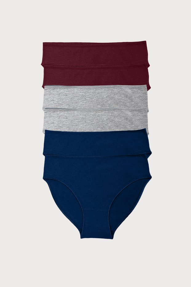 Women's Burgundy Gray Navy Blue 6 Pack Modal Tight Fit Mid Waist Slip Panties 187
