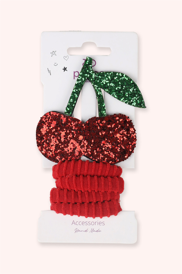 Girl's Cherry Patterned Red Buckle Set