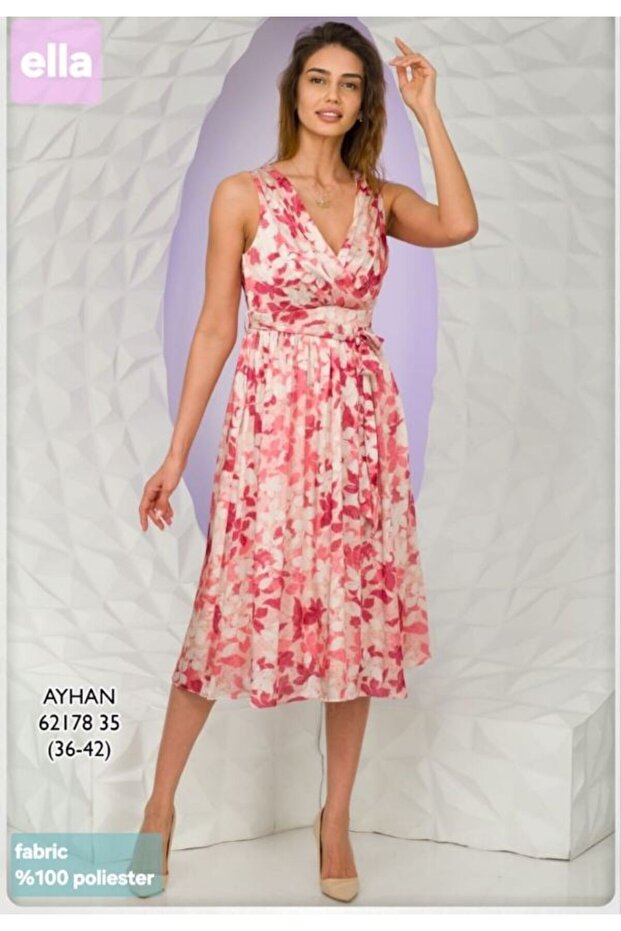 Şifon Astarlı Ciçekli Elbise - 1