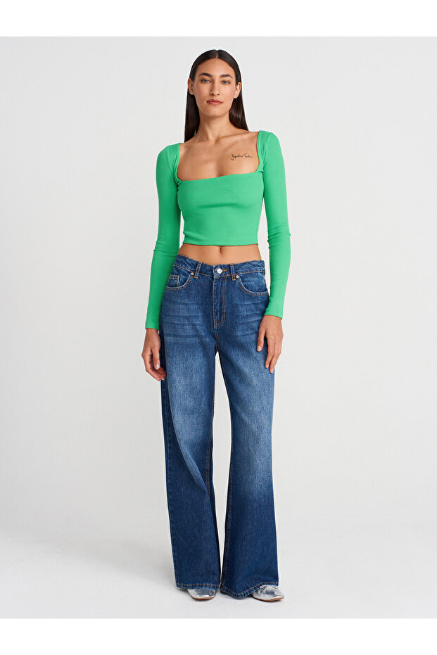 3700 Căptușit cu mânecă lungă Top-verde - 3