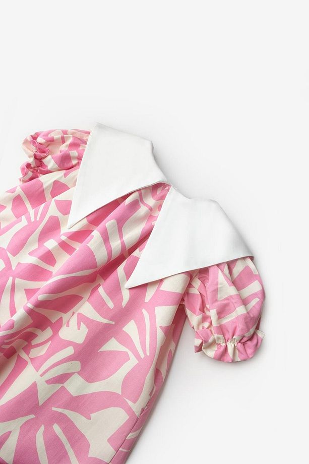 Pembe Yaprak Desenli Kız Çocuk Elbise - Bloom - 3