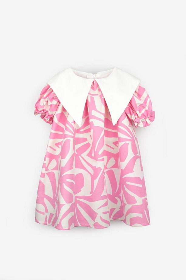 Pembe Yaprak Desenli Kız Çocuk Elbise - Bloom - 1