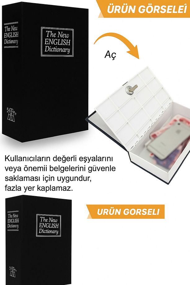 Kitap Görünümlü Anahtarlı Gizli Kasa – Para, Takı ve Değerli Eşyalar için Güvenli Saklama Kutusu - 4