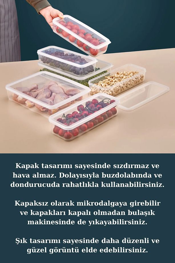 5'li Sızdırmaz FreshBox Saklama Kabı – Mikrodalga ve Buzdolabı Uyumlu / 1x3000 ml - 4x1400 ml - 5