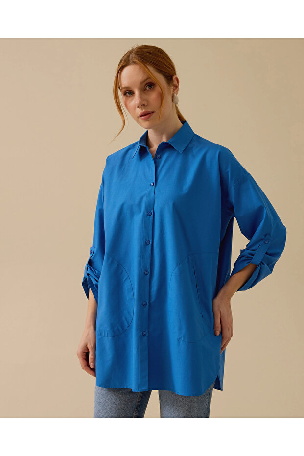 Katlanabilir Kollu Oversize Gömlek - 1