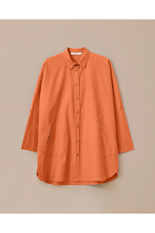 Katlanabilir Kollu Oversize Gömlek - 6