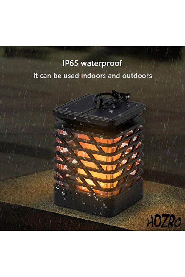 Solar Lamp HOZRO, Flame Effect, Elegant Design, 90x90x145mm, Durable ABS Material, Rechargeable Batt - 3