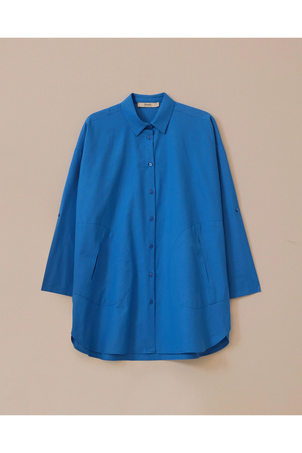 Katlanabilir Kollu Oversize Gömlek - 6