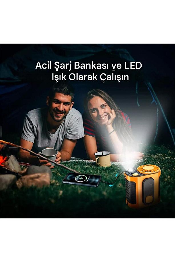 Şarjlı Ayarlanabilir Hız Kamp Ve Asmalı Işıklı TYPE-C Girişli Powerbank Vantilatör Fan Yeşil M336 - 3