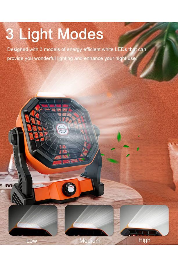 LED Işıklı Kamp Fanı, 7800MAH Taşınabilir Şarj Edilebilir FAN - 4
