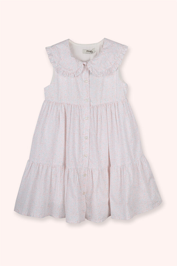 Girl's Collar Detailed White Dress