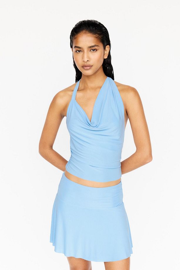 Asimetrik drape halter top - 2