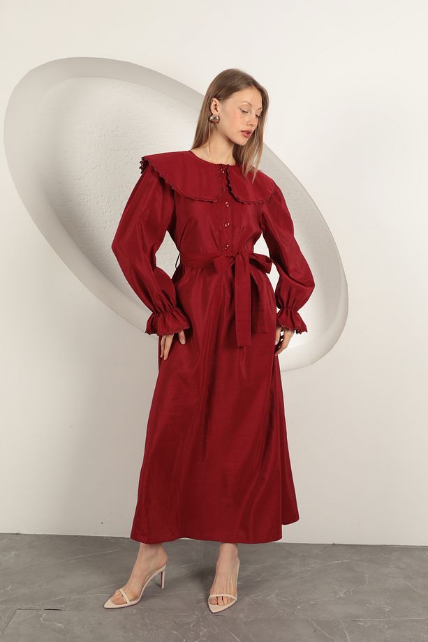 Modal Kumaş Dantelli Elbise - 3