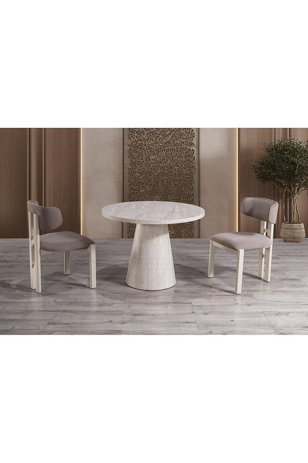 TRAVERTEN MDF KONİK AYAKLI MUTFAK MASASI - 3