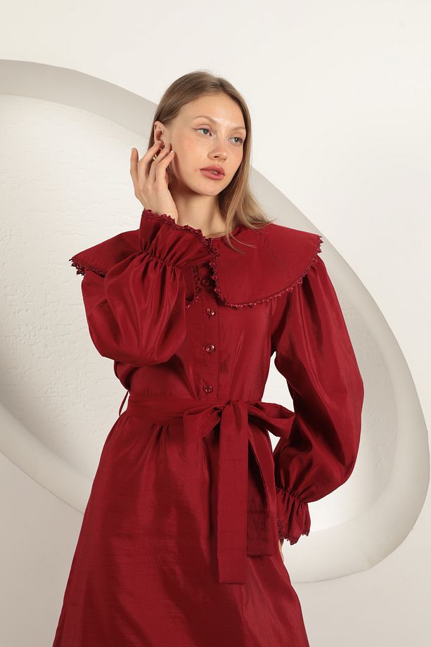 Modal Kumaş Dantelli Elbise - 5