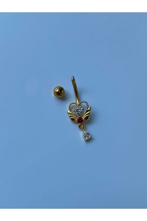 Çelik Göbek Piercing Kanatlı Kalp Melek Zirkon Taşlı Model - 5