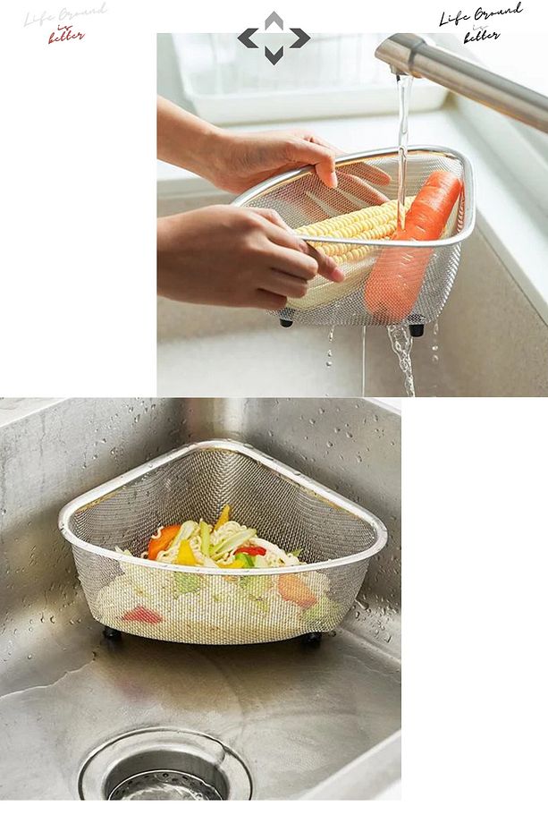 Versatile A Üçgen Lavabo İçi Süzgeç Paslanmaz Çelik Ayaklı Çok Amaçlı Tezgah Üstü Mini Süzgeç Çöp - 7