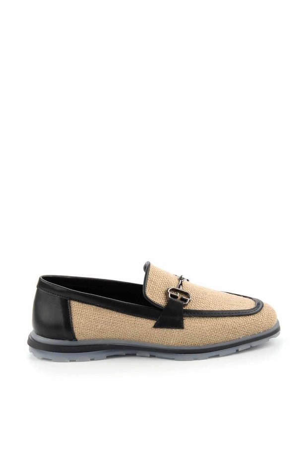 Beige Black Straw Women's Loafer Shoes K01225092628