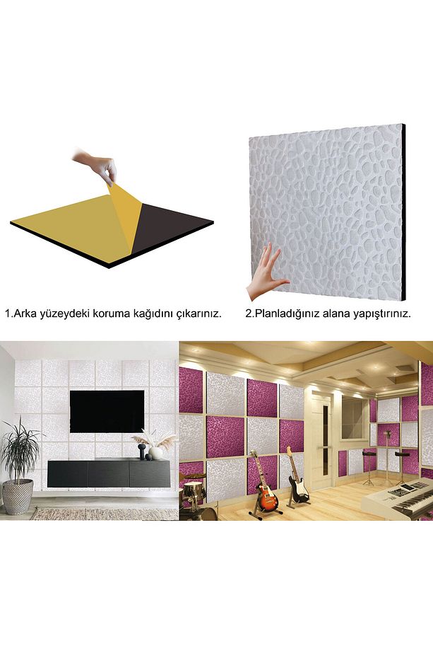 Beyaz Boyanabilir EMBOS Keçe Ses Ve Isı Yalıtım Paneli 40x40 cm - 6 Adet/1 m² - 3