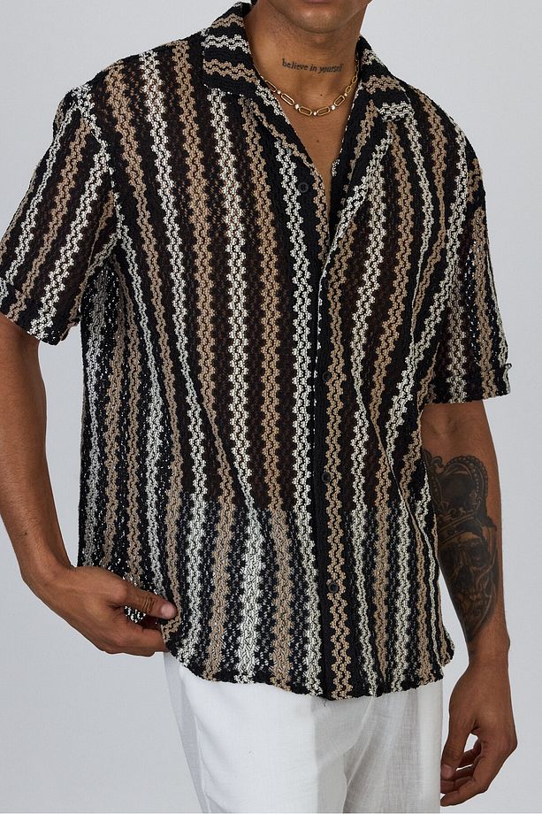 Örme Jakar Desenli Oversize Gömlek - 5