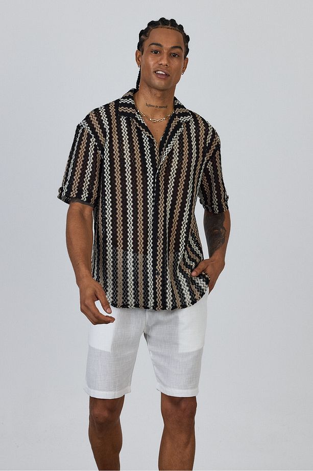 Örme Jakar Desenli Oversize Gömlek - 4