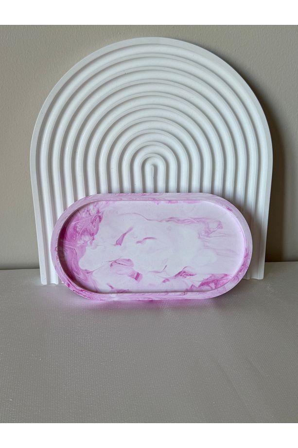 El Yapımı Pembe Mermer Desenli Oval Takı & Sunum Tabağı - 5