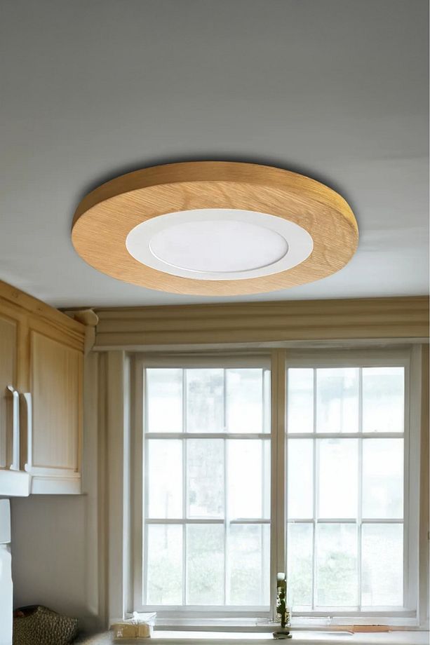 20 Cm Çap, Günışığı Ahşap Mdf Meşe Kaplama Sıva Üstü Led Armatür, Lambader, Tavan Aydınlatma, 20cm - 3